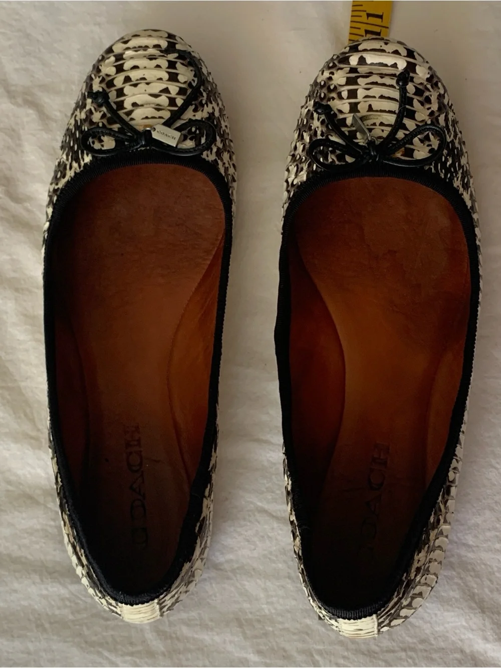 Coach Black and White Snakeskin-Print Ballet Flats Size 8.